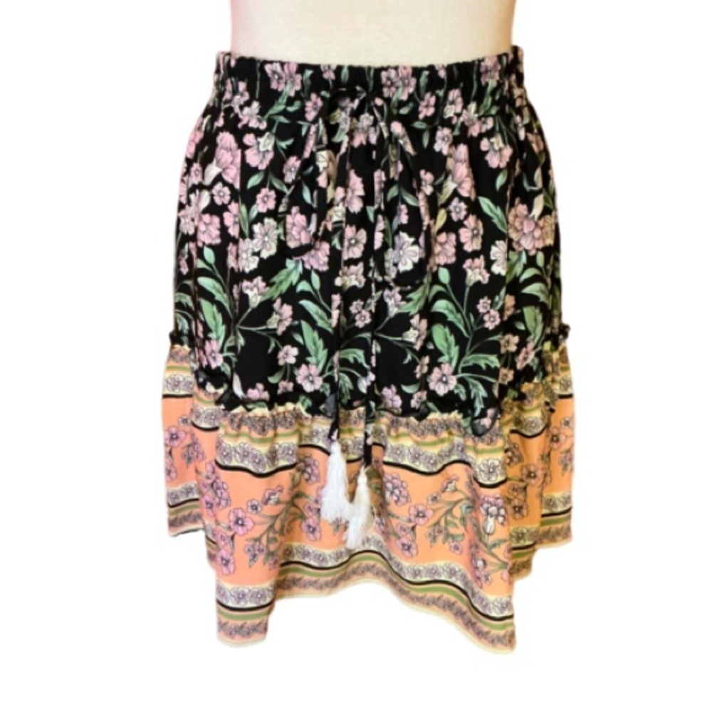 CDM Bright Floral Boho Mini Skirt